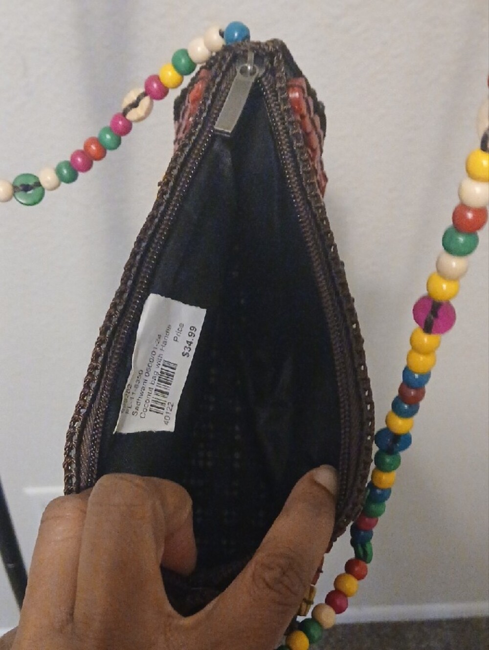 Jamaican Multicolor Beaded Flower Crossbody Bag - Picture 8 of 9